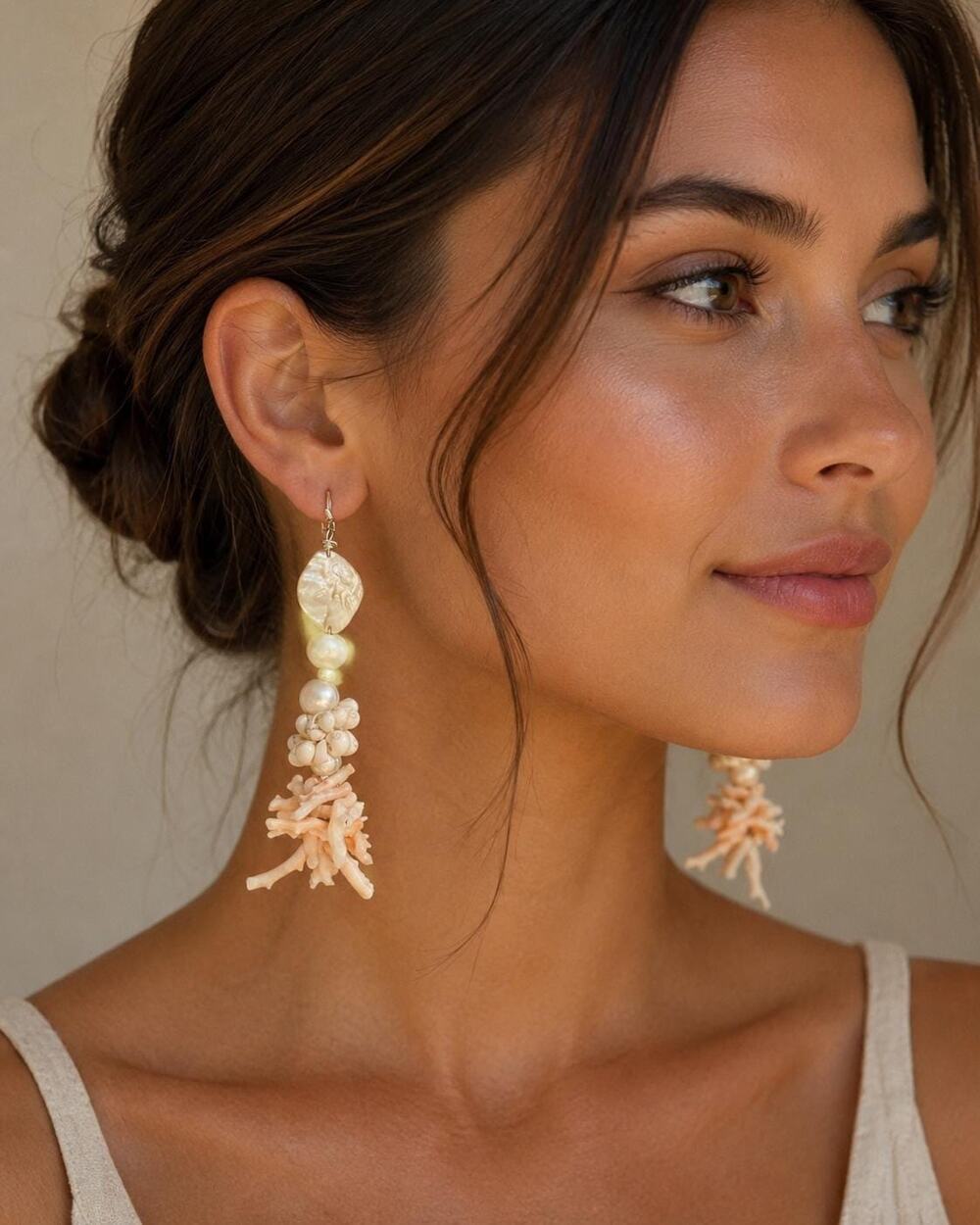 Angel Coral Sea Garden Earrings-Reclaimed Coral & Freshwater Pearl  Earrings